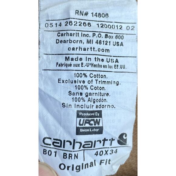 CARHARTT Original Fit Men's Brown Denim Jeans Carpenter Workmen USA SIZE 40X34 - Picture 6 of 10